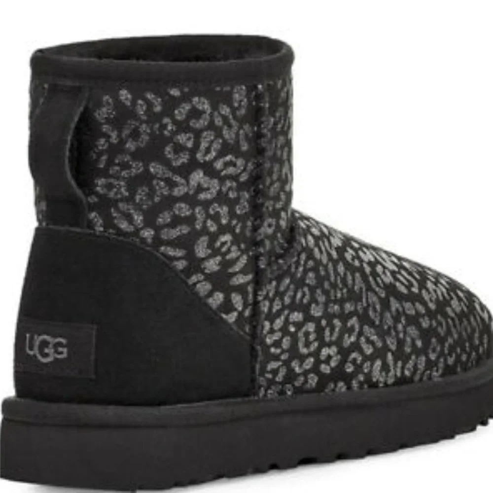 UGG Classic Mini Black Snow Leopard Booties - Picture 1 of 4